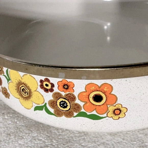 Vintage Enamelware MCM Harvest Blossom Frying Pan Skillet - Picture 5 of 9